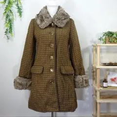 axes femme ファー襟ボタン付きコート ドット柄 ブラウン系 森ガール