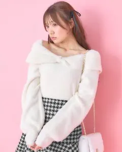 INGNI イング フェザーヤーンオフショルリボンニット アイボリー