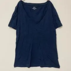 ジェイクルー 半袖Tシャツ 深Vネック 無地 M 紺 ネイビー 綿 普段着