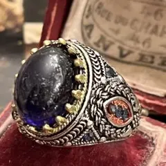 イギリス　英国　ヴィンテージ　推し活　青担当　銀色　シルバー　リング　19号