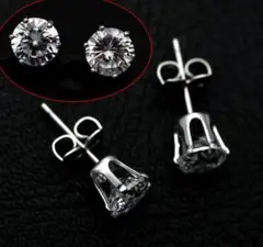 18K RGP ダイヤ CZ 六爪 4mm 一粒 王冠 ピアス yp3542