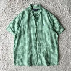 ラルフローレン 90s BOBCAMP シルク リネンシャツ L 短丈 ボックス