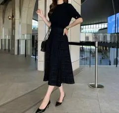 DHOLIC チェックツイードニットスカート minagram