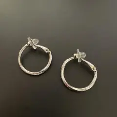 シルバー ノンホール イヤリング クリア キャッチ ゴム 銀 フープ 樹脂 レデ