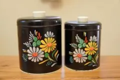 ヴィンテージ 【希少】ランズバーグ キャニスター 2個セット 黄色 花柄