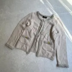 良品★ジャスグリッティー ノーカラージャケット〔2〕金ボタン ラメ入り ベージュ