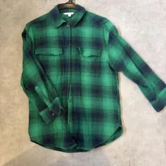 H&M 厚手チェック柄 長袖シャツ グリーン S