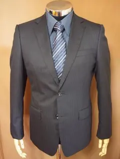 黒地x織りストライプ柄MAJI２ボタン細身スーツ(Y5,M)セットアップ