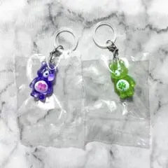 ケアベア クリアマスコットチャーム2 めじるしアクセサリー 紫 緑