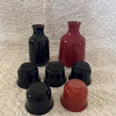 赤黒陶器徳利と杯セット 7個