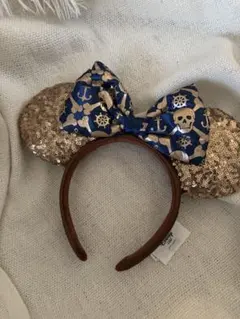 上海ディズニー　ミッキー耳カチューシャ 海賊柄リボン