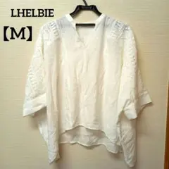 LHELBIE豪華刺繍入りホワイト五分袖シャツ【M】ポンチョ風　体型カバー