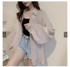 【美品】GRL ベージュ シアーオーバーシャツ Mサイズ