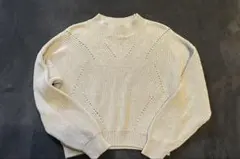 ベージュ 長袖 編み目模様 ニットセーター14Y