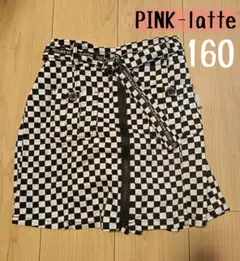 PINK-latte 160cm チェッカーフラッグ柄 スカート風パンツ
