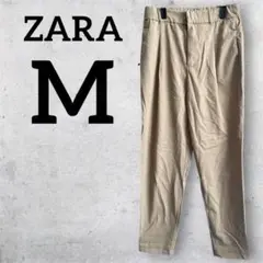 ZARA M チノパン クロップド ライトベージュ ワイドパンツ 無地 ホック