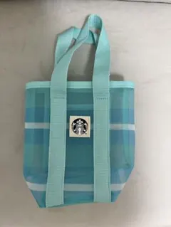 【値下げ中】スターバックス メッシュバッグ スモールグリーン チェック