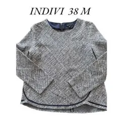 インディヴィ 長袖 トップス 38 M ツイード 紺