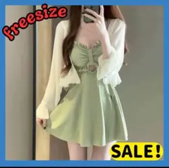 水着 レディース 韓国 ワンピース 体型カバー ワンピース水着 夏ライトグリーン