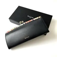 新品箱付き【ポールスミス】クロスオーバーストライプトリムがま口長財布 ブラックのサムネイル