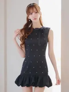 リボンタイビジューフリルミニドレス　ジュエルズ