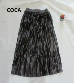 coca 光沢 プリーツ ロングスカート グレー