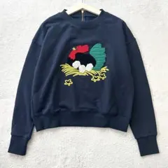 23CC MUVEIL 刺繍 ニワトリ プルオーバー スウェット 36 ネイビーのサムネイル