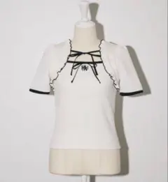 【pium】ピウム Tシャツ 白 ダブルリボンケープワッフルカットソーのサムネイル