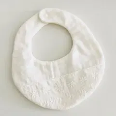 ハンドメイド ベビースタイ スラブ×刺繍 ホワイト コットン100%