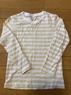 無印良品　長袖　ロンT 120 ホワイト イエロー ボーダー　キッズ　秋　冬