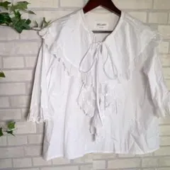 【HILLARY】ヒラリー ブラウス F フリル レース ショート丈 清楚 白