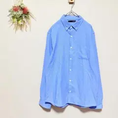 美品 GELEONE 【M】 ワイシャツ 長袖 ダウンボタン 羽織 青 無地