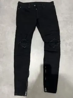 mnml 裾ジップ ダメージデニムパンツ/ 30 ブラック - メルカリ