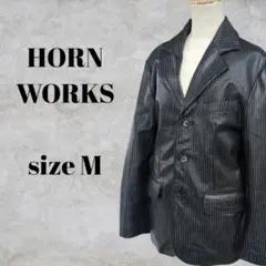 〇　HORN WORKS　レザーテーラードジャケット　M ブラック ストライプ