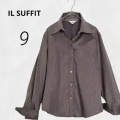 c4285【イルサフィ】長袖シャツ M 茶 ピンストライプ ストレッチ オフィス