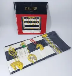 ヴィンテージ CELINE 馬蹄 馬具 チェーン デザイン スカーフ ブラック
