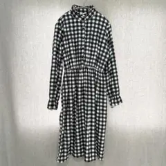 美品✦CRFS ロングシャツワンピース XL 白黒チェック柄 ウエストゴム