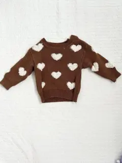 ブラウン ハート柄 ニットセーター 100%コットン