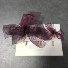 三連 ポニーフック ワインレッド チュール