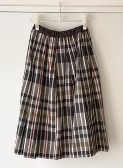 美品】パラスパレス 綿麻 格子柄 タックギャザースカート フレア
