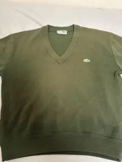 Lacoste オリーブグリーン Vネックニット