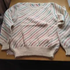 ストライプニットセーター 長袖 クリーム色