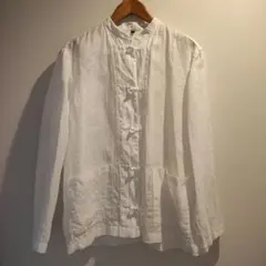 フレンチリネン洗いざらし結び釦スタンドカラーシャツ　L-XL