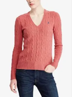 ✨美品 ポロラルフローレン ケーブルニット カシミヤ混 Vネック レディース M