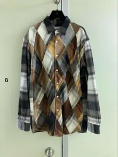 〓NOMA t.d.〓ダイヤモンド パッチワーク フランネル シャツ 茶×グレーのサムネイル