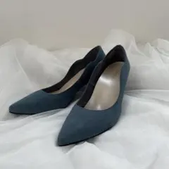 スエード ポインテッドトゥ パンプス 27cm ブルー