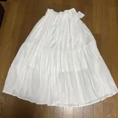 【新品タグ付き】ナイスクラップ ティアードロングスカート 白 フリーサイズ