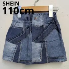 1度のみ SHEIN 110cm デニム風スカート パッチワーク転写プリント