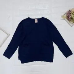 ZARA キッズ 長袖 ニット セーター クルーネック ネイビー 140サイズ