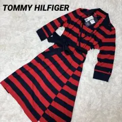 TOMMY HILFIGER ボーダー柄 長袖ワンピース ガウン 赤 紺 Sのサムネイル